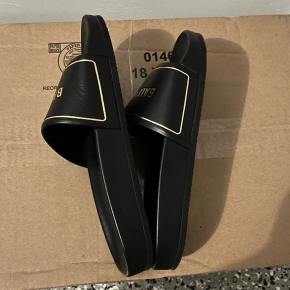 Balenciaga Black and Gold Nappa Leather Slides - Picture 2 of 9